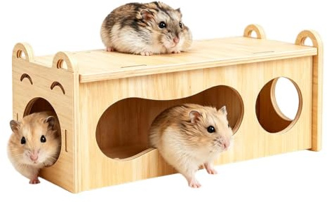 Hamster Tunnel För Bur Dekorativt flerkanaligt landskapsskydd | Hamsterhus trätunnel med flera ingångar för grävande och lekande chinchillor, ekorrar, gerbiler, samt användning i klassrum