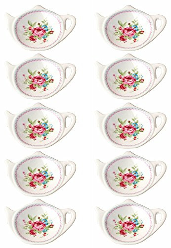 Linlins Set of White Porcelain Ceramic with Flower Trim Teapot-Shaped Tea Bag Holder Tea Bag Coasters, Spoon Rests; Classic Tea Time Saucer Seasoning Dish Set (TYGZ)