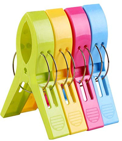 URAQT 4 Pezzi Mollette da Bucato, Mollette in Plastica Grandi Multicolore, Clip di Vestiti Antivento Pioli Supporti per Telo Mare, Trapunta, la Conservazione degli Alimenti, la Lavanderia