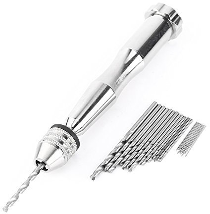 Estink Mini Trapano Manuale con 25 Punte Elicoidali, Set Mandrino 0,3-3,6 mm, Kit Trapano Portatile 12 cm con Punte da 0,5-3,0 mm per Lavori di Precisione