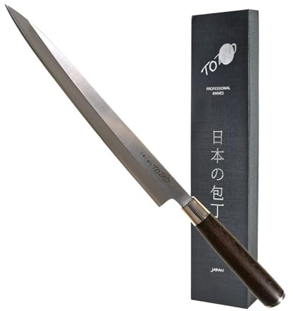 Totiko Coltello da Cucina Professionale Giapponese, Coltello Professionale in Acciaio, Lama da 27cm, Sashimi Yanagiba per Mancini, Manico in Legno Trattato, Coltello da Pesce - Sakai Japan Knives