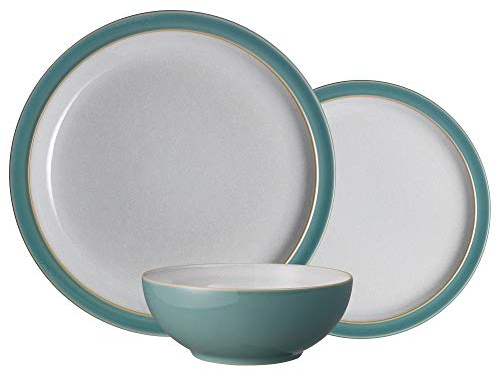 Denby - Elements Fern Green Dinner Set For 4 - 12 Piece Ceramic Tableware Set - Dishwasher Microwave Safe Crockery Set - 4 x Dinner Plates, 4 x Medium Plates, 4 x Cereal Bowls