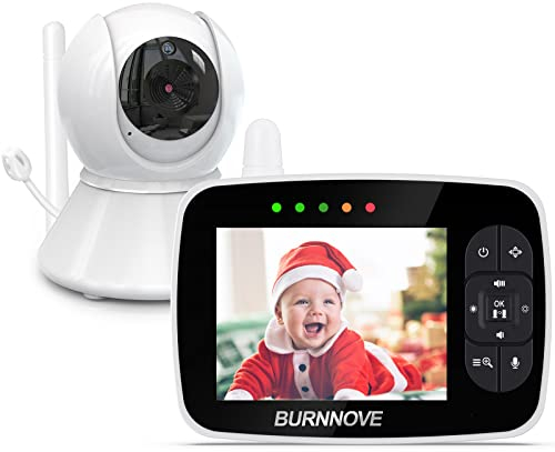 BURNNOVE Baby Monitor 3.5 Pollici con Zoom Digitale 2x, Controllo Remoto, Visione Notturna, Modalità ECO, Monitoraggio Temperatura e Ninne Nanne Telecamera per Bambino con Funzione Audio a Distanza