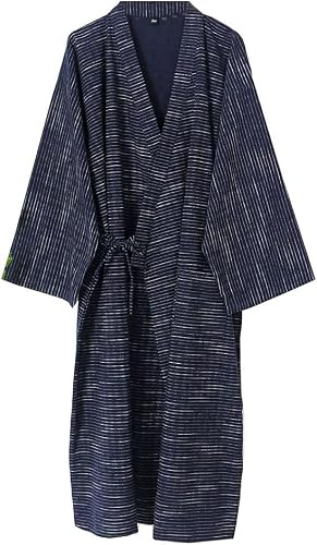 Men's Japanese Kimono Double Gauze Cotton Robe Plus Size Zen Clothing Taoist Clothing (Size M, B1)