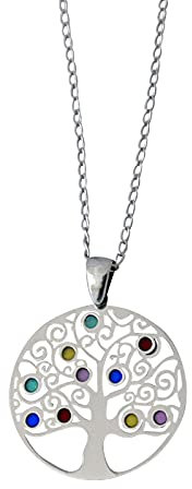 Silverkedja med livets trädhänge diameter ca 3 cm