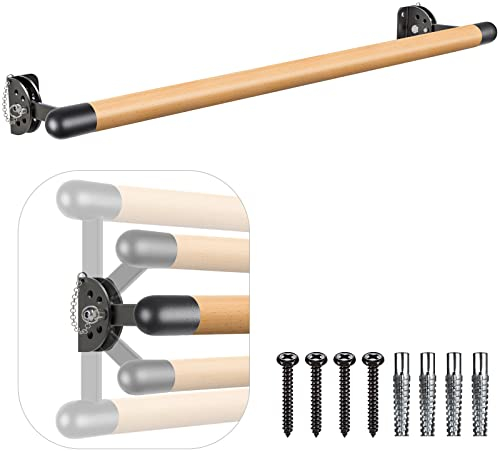 Kipika Wall Mounted Ballet Barre System - Solid Wood Stretch/Dance Bar with Adjustable Height and Metal Brackets - 3 FT x 1.5 - Home Workout/Dance Equipment…