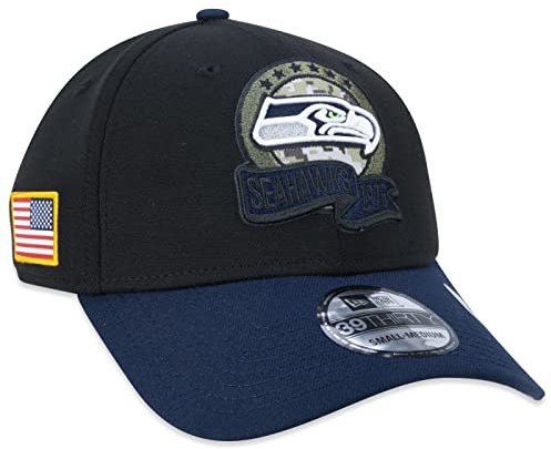 New Era Seattle Seahawks NFL Salute to Service 2022 Black Blue 39Thirty Stretch Cap - M - L