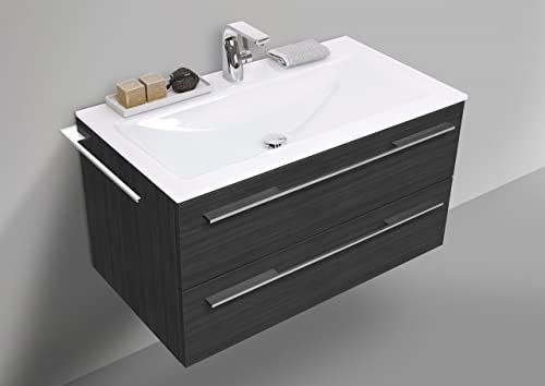 Intarbad ~ Glaswaschbecken 90 cm mit Unterschrank, Waschtisch Set Weiß Hochglanz Lack IB1342