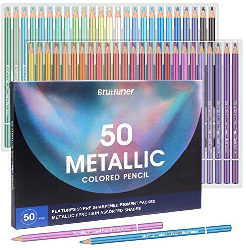 Efimeso 50 Metallic Buntstifte, Super Glänzende Buntstifte Metallic Stifte Malstifte Für Erwachsene Kinder, Künstler, Profis, Anfänger Und Koloristen