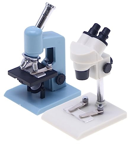 Microscopio en miniatura para casa de muñecas, 2 piezas de accesorios para casa de muñecas, modelo de juguete científico, decoración de escenas, modelo de plástico para niños, creatividad y escenas