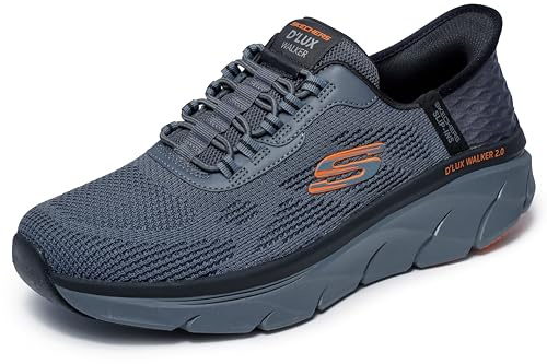 Skechers Men's D'lux Walker 2.0 Rezinate Hands Free Slip-in, Charcoal/Orange, 12
