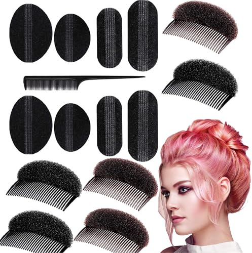 EKSMA Kit 15 Pezzi Capelli - Ciambella Chignon e Set Strumenti Capelli Volumizzanti, Clip Base, Inserto Trecce, Pettine Volumizzante, Accessori Acconciature fai (Nero, Marrone)