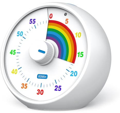 Timer visivo per bambini, cucina dell'ufficio della classe 60 minuti countdown, timer desktop strumento di gestione del tempo per bambini, timer silenzioso, time arcobaleno time (Bianco)