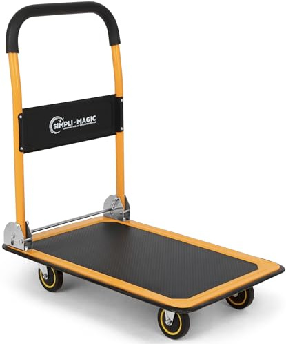 Simpli-Magic Carrello a spinta, carrello a mano con piattaforma mobile, pieghevole per una facile conservazione e ruote girevoli a 360 gradi con capacità di peso di 199,6 kg
