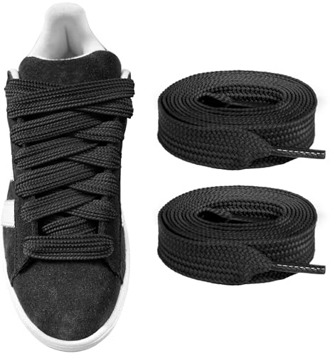 UamGlsob Cordones Planos Extra Anchos de 15mm para Adidas Campus 00s Zapatillas, Cordones Cordón Gruesos para Sneakers y Deportivas (Black, 63/160cm)