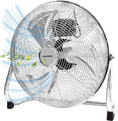 Syntrox Turbo Ventilator Quirbos | Edelstahl Windmaschine | Bodenventilator, 41 cm Rotorblatt, 3 Geschwindigkeitsstufen, 100 Watt, Stabil und standfest