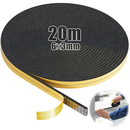 SWTYExt Moosgummi Dichtband 6mm(B) x3mm(D) Dichtband Selbstklebend Schaumstoffstreifen Dichtung Schwarz für Fenster Tür Kochfelder