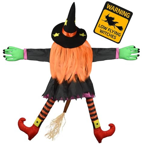 Halloween Decoracion, Decoracion Halloween 37 Pulgadas Cute Crashing Witch Into Tree, Muñeca de Bruja Trepadora, De Interior Al Aire Libre para La Puerta del Porche, Patio, Jardín, Árbol