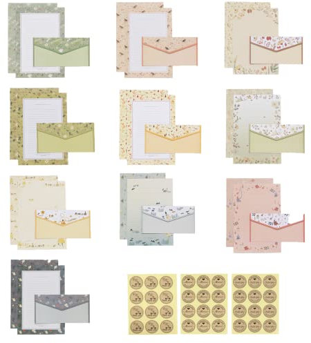 OT-NVWOZR 93 Stück Briefpapier und Umschläge Set, 30 Umschläge + 60 Stück Schreibpapier + 36 Aufkleber, A5 Vintage Blumen Briefpapier Schreibpapier Motivpapier Briefbogen Set für Einladungskarten