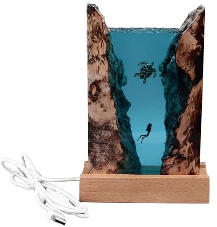 Lampada da tavolo Sunicon,LED oceano luce notturna ornamenti in resina Lampada da notte fatta a mano con balena per subacqueo dell'oceano per gli amanti dell'oceano