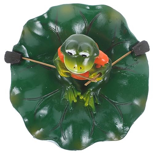 Milisten Schwimmende Harz-Frosch Figurine Lotusblatt Realistische Gartendeko Für Teich Wetterfeste Outdoor-teichfrosch Dekoration Schwimmende Froschstatue Für Garten Balkon Aquarium