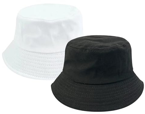 ATSNOSH 2 Pezzi Cappello da Pescatore Donna Uomo, Cappelli Estivi in Cotone, Cappello da Pesca, Bucket Hat, Protezione UV, per Campeggio,Pesca,Trekking, 55-58cm (2 Pezzi)