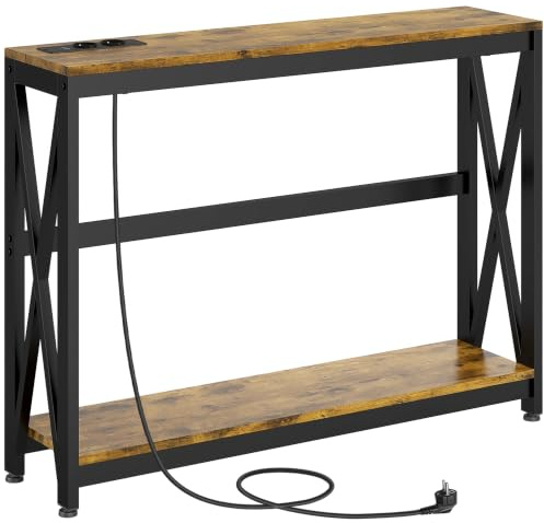 HOMCOM Table Console avec Multiprise 100 x 24 x 75 cm Marron Rustique Noir