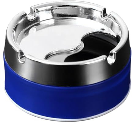 Cenertina in acciaio inossidabile Portante di cenere metallico elegante con posacenere portatile blu rotante.