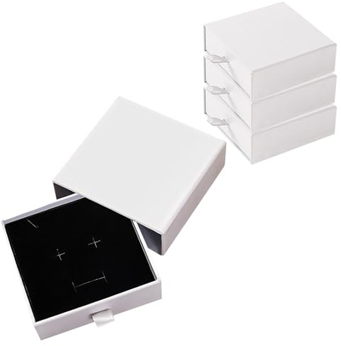 GothicBride Smyckeslåda 4 stycken, liten presentask för smycken, presentförpackning, presentförpackning med lock, liten, armband, halsband, smyckeskrin, alla hjärtans dag, jul, bröllopspresenter (vit)