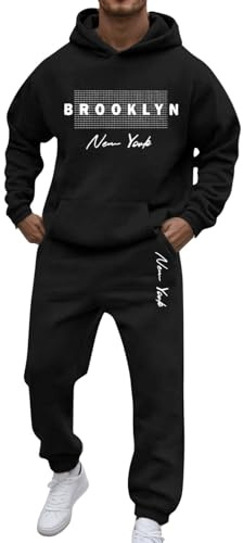 Mens Tracksuit Leisure Jogging Set 2 Piece Hoodie with Hood and Pockets Sports Pants Tracksuits Big and Tall Sweatsuits for Men Running Jacket and Joggers Christmas (Black, XXL)