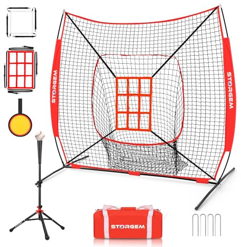 Storgem 6'X6' Baseball Softball Practice Net, Portable Baseball Net for Batting, Hitting, Pitching and Fielding, Carry Bag, Strike Zone and Batting Tee, Great for Kids Adult Youth