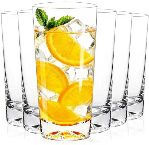 Drinking Glasses Set of 6, 16oz Glass Cups with Wide Mouth Design,Water Glasses for Bar Glassware, Premium Tall Glasses Drinking Set for Water, Beer, Juice and Cocktail, Unique Gifts for Christmas