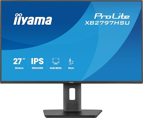 iiyama Prolite XB2797HSU-B1 68,6cm 27 IPS LED-Monitor Full-HD 120Hz HDMI DP USB3.2 USB-C Slim-Line Adaptive Sync Höhenverstellung Pivot Energieeffizienzklasse C schwarz