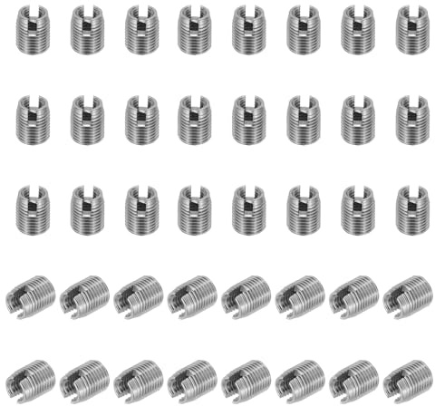 TOP-VIGOR 40 Pcs M3 x M5 x 6mm Stainless Steel Self-Tapping Threaded Inserts - Solid Repair Sleeves for Plastic, Aluminium & Wood