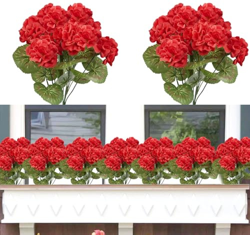 Famibay 4 buntar konstgjorda blommor pelargoner silkesblommor konstgjorda blommor balkong väderbeständiga konstgjorda blommor utomhus UV-resistent för balkong trädgård fönster inomhus utomhus