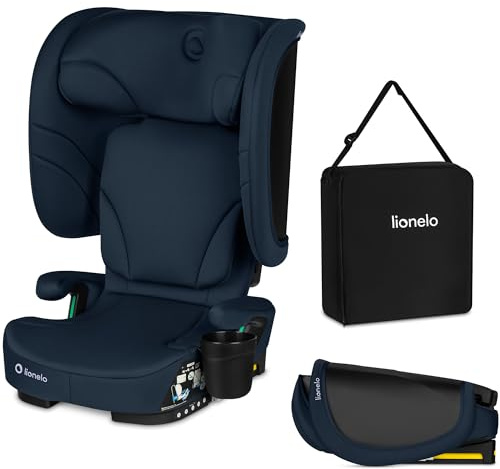 LIONELO Orin i-Size Hopfällbar Bilbarnstol ISOFIX 100–150cm Transportväska | Lätt och Kompakt Resemodell med 14-stegs Nackstöd och 4-stegs Ryggstöd, Universell Passform, Brett Komfortsäte