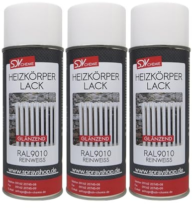 SDV Chemie Heizkörperlack Spray weiss glänzend 3x 400ml Heizkörper Lack RAL 9010 Radiator