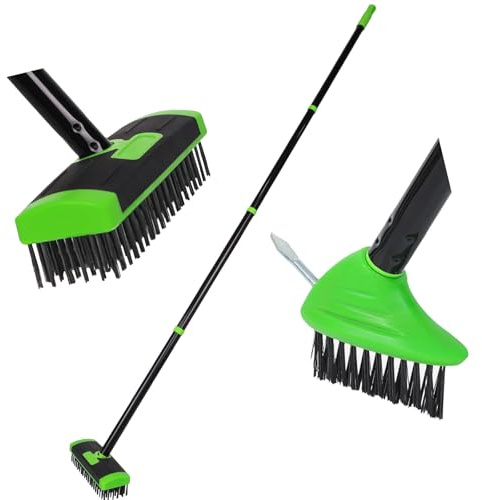 Kaeltsyn Set professionale di spazzole metalliche per diserbo con setole in acciaio al carbonio manico regolabile per patio marciapiede crepe pulizia muschio spazzola diserbo