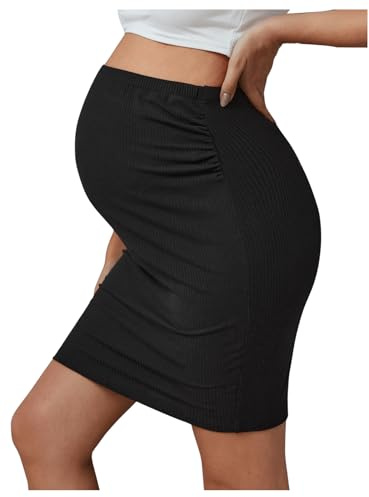 MakeMeChic Women's Maternity Pencil Skirt Stretch High Waist Midi Pregnancy Skirts Black Medium