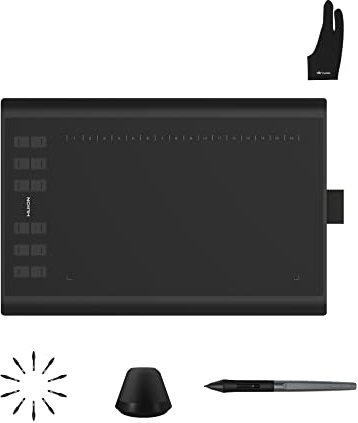 Huion Inspiroy H1060P Graphics Drawing Tablet with Digital Pen PW100 and 1 PCS Black Glove, OTG Adapters Included