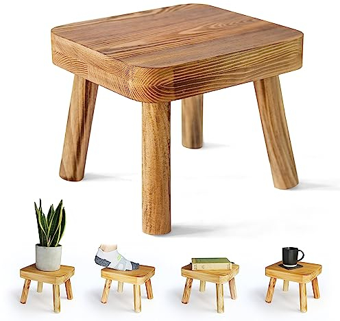Eden Creations Small Wooden Stool, Plant Stand Indoor Step or Kids Stool - Ideal as a Small Side Table for House Plants, Bedroom Bedside or Bathroom (20cm)