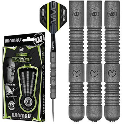 WINMAU MvG Exact 23 Gramm Profi Wolfram Steeltip Dartpfeile Set mit Flights und Schäfte