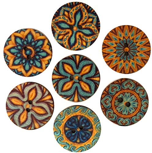 200Pcs Wooden Buttons for Crafts Bulk Wood Craft Buttons Assorted Sizes for Sewing DIY Crafting Decoration (Bohemian)