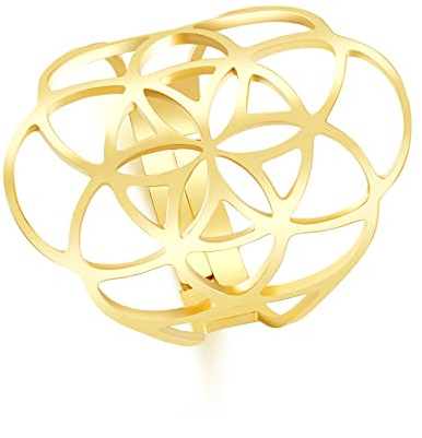 AFSTALR Blume des Lebens Ring, Große Hohle Fingerringe, Verstellbare Filigrane Blume Ringband für Frauen