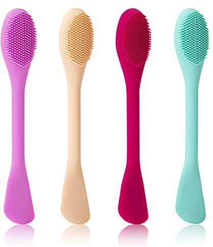 4 Pezzi Pennello in Silicone per Maschera Facciale - Applicatore a Doppia Testa per Viso - Strumento di Bellezza per Applicare Fango, Argilla, Mista di Carbone (4 Colori)