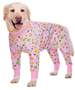BT Bear Stora hundkläder, elastiska onesie-kläder för husdjur skyddar leder anti-hår anti-slickning, sårskydd husdjur pyjamas pyjamas hund jumpsuit för medelstora hundar (XXXL, rosa blommor)