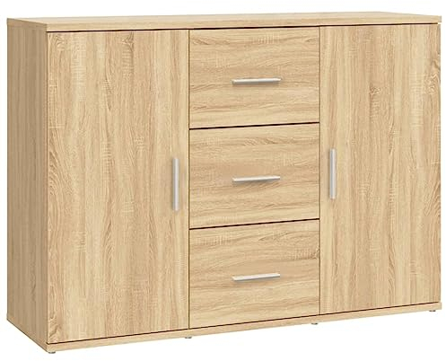 vidaXL Sideboard, Kommode mit viel Stauraum, Mehrzweckschrank Schrank mit 2 Türen 3 Schubladen, Beistellschrank Anrichte Wohnzimmer, Sonoma-Eiche Holzwerkstoff
