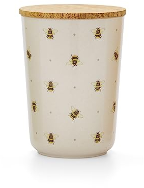Cooksmart British Designed Kitchen Canisters With Bamboo Lid | Kitchen Storage Canisters For Modern Kitchens | Tea Coffee and Sugar Canisters Set For All Types Of Kitchens (Bumble Bees - 2086)