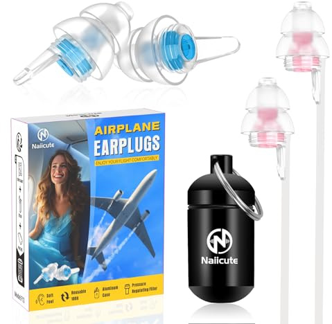 Naiicute Ohrstöpsel Flugzeuge Mit Band 2 Paar, Schmerzfreies Fliegen Reise Ohrenstöpsel erleichtern den Druckausgleich im Flugzeug, Wiederverwendbare Stöpsel für Erwachsenes Kind12+, 25dB Lärmdämmung