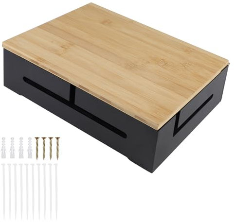 DBREAKS Boîte de gestion des câbles, boîte de rangement en bois, boîte de rangement pour câbles avec couvercle magnétique en bambou et serre-câbles, boîte de rangement murale, boîte de rangement pour